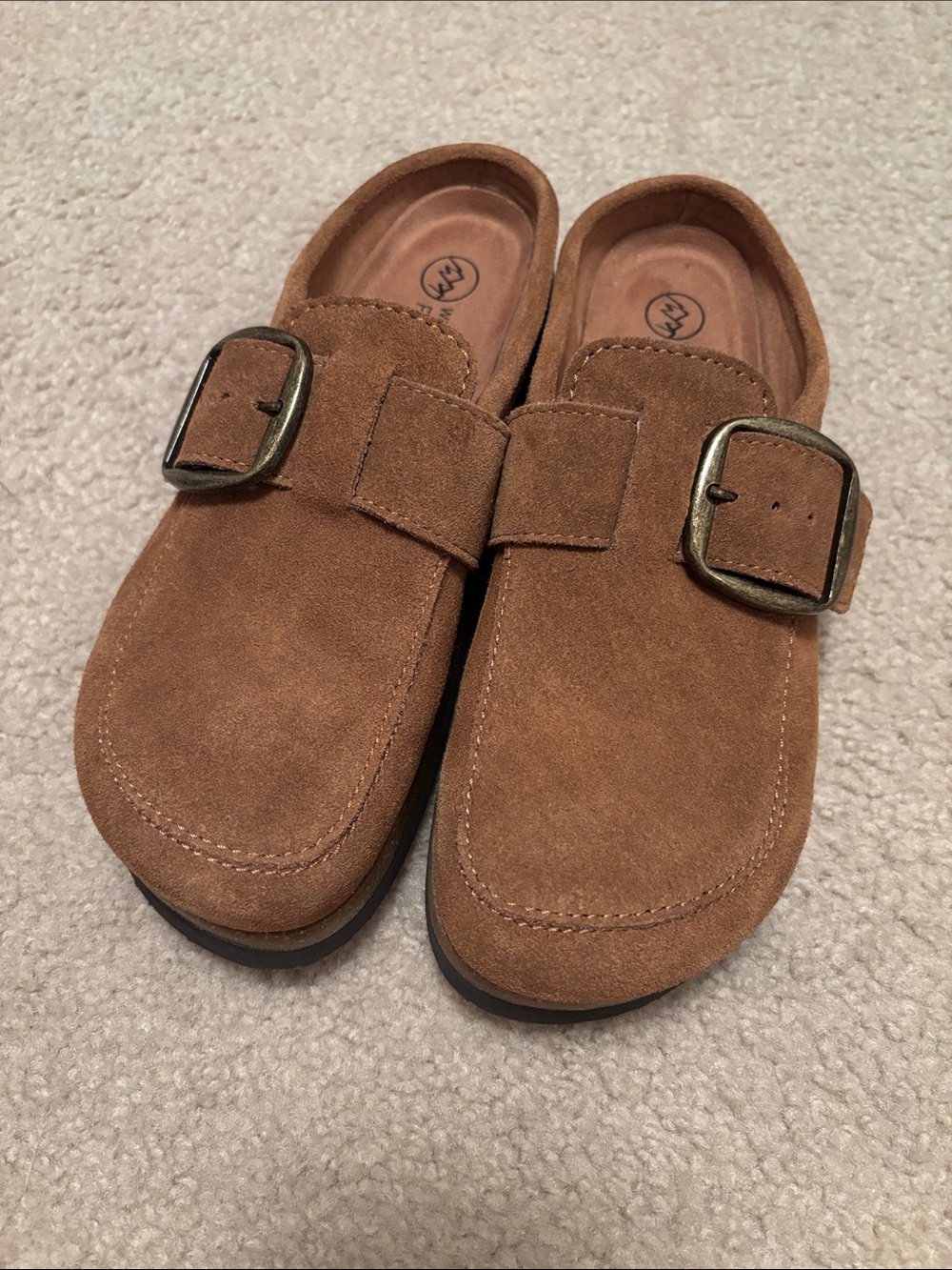 White Mountain Tan Suede Slip-On Buckle Mules